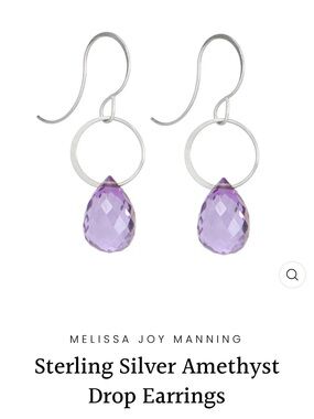 Melissa Joy Manning Sterling Silver Amethyst Drop Earrings, NWT
